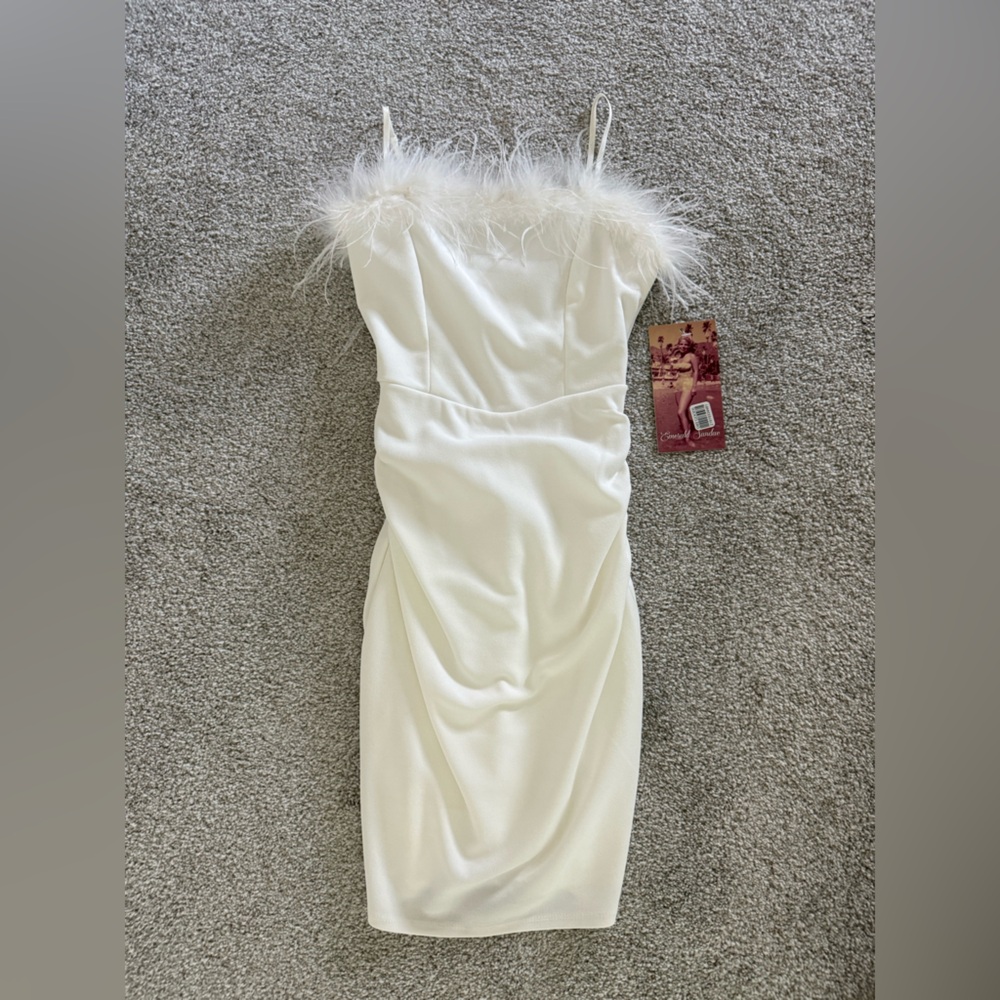 Dry Goods - Feather Trim White Bodycon Dress